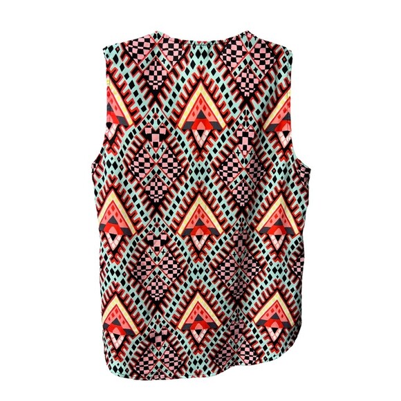 Renee C. Womens Tank Top Multicolor Geometric Sleeveless Notch Neck USA M - Picture 2 of 4